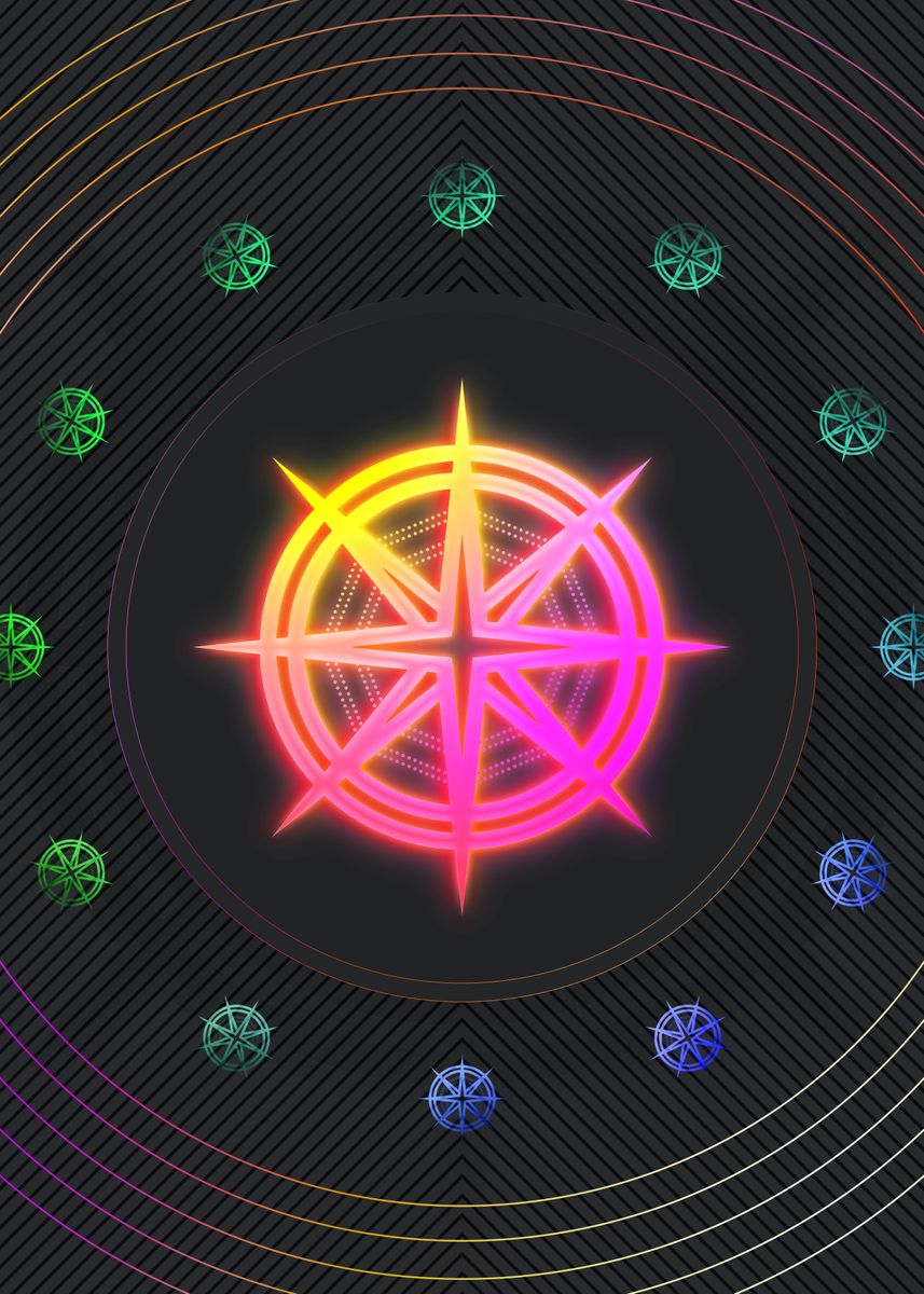 'Neon Geometric Glyph Rune' Poster, picture, metal print, paint by Holy ...