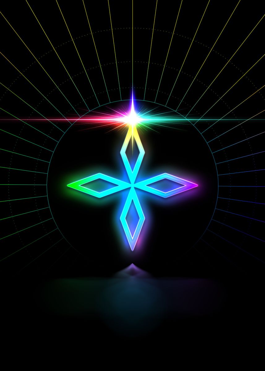 'Neon Glyph Mandala Rune' Poster, picture, metal print, paint by Holy ...