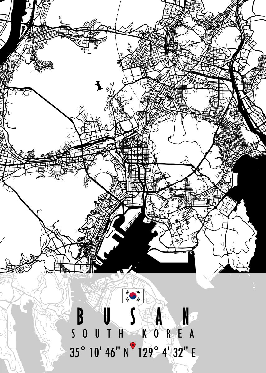 'BUSAN MAP SOUTH KOREA' Poster by Artistic Paradigms | Displate