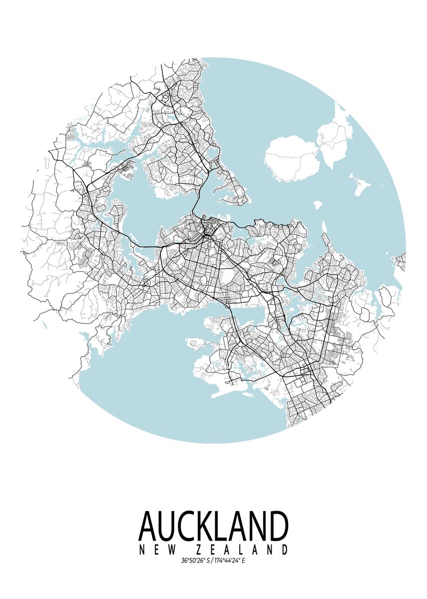 'Auckland City Map Circle' Poster, picture, metal print, paint by deMAP ...