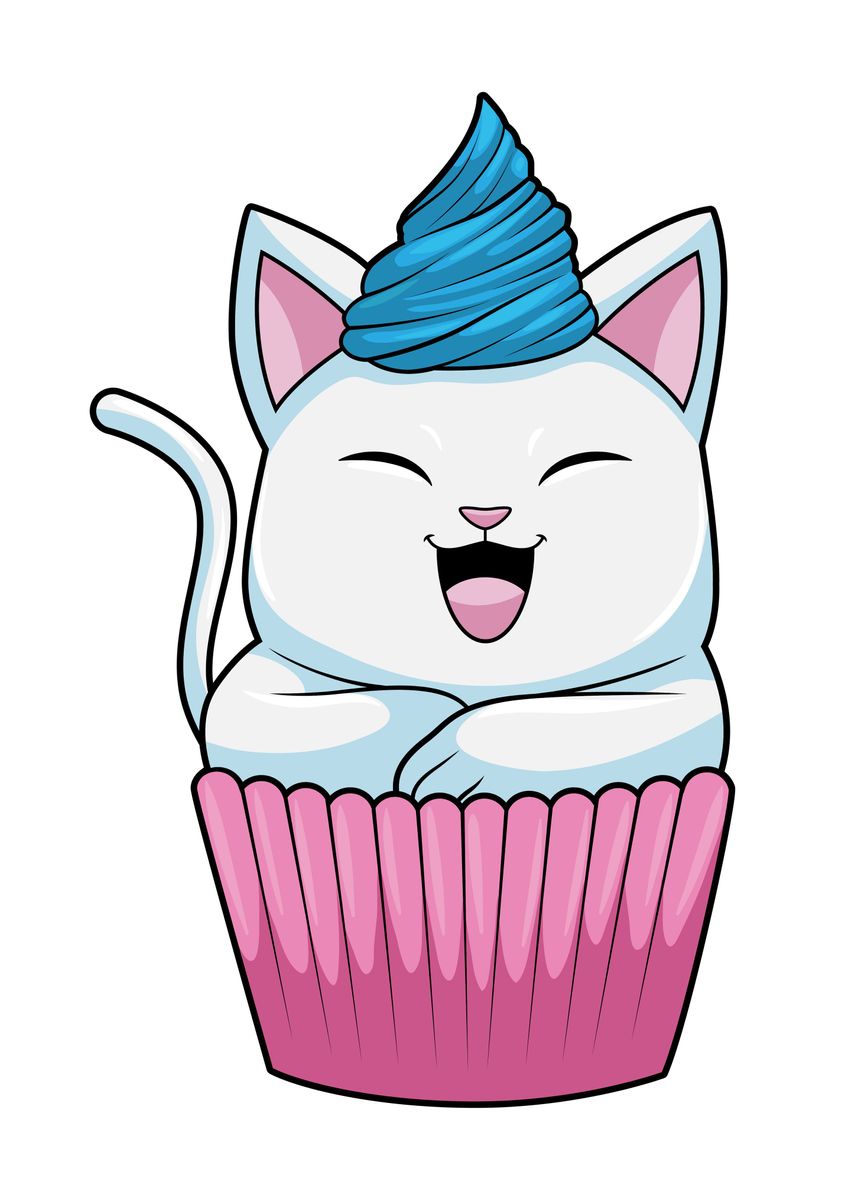 'Cat Eating Muffin' Poster, picture, metal print, paint by Markus Schnabel Displate