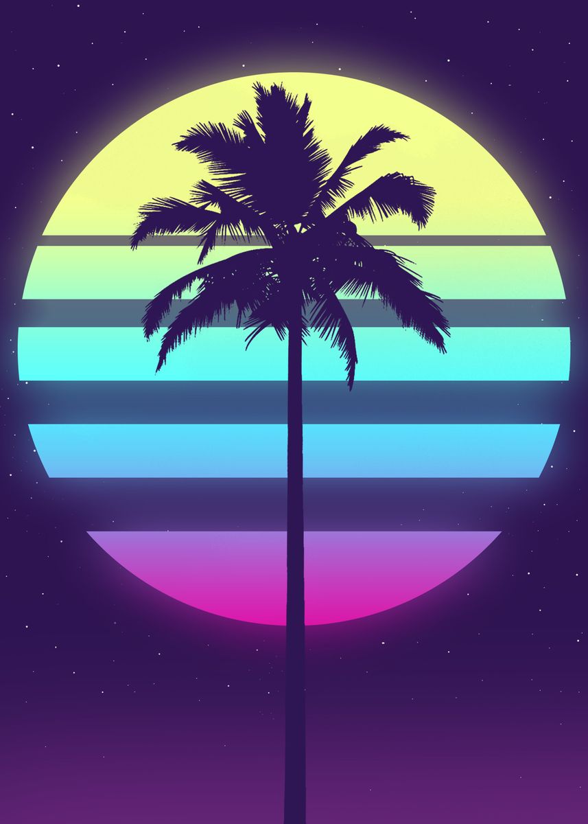 'PALM TREE BUT SYNTHWAVE' Poster, picture, metal print, paint by ...