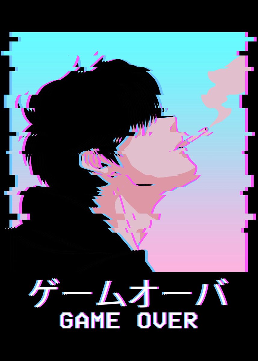 Vaporwave Aesthetic Sad Anime Boy Game Over Japanese Lofi iPhone