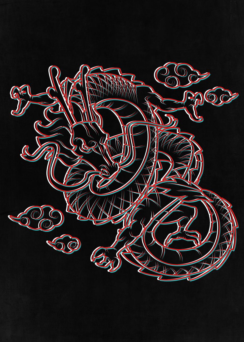 Glitch Chinese Dragon Poster By John Marinakis Displate