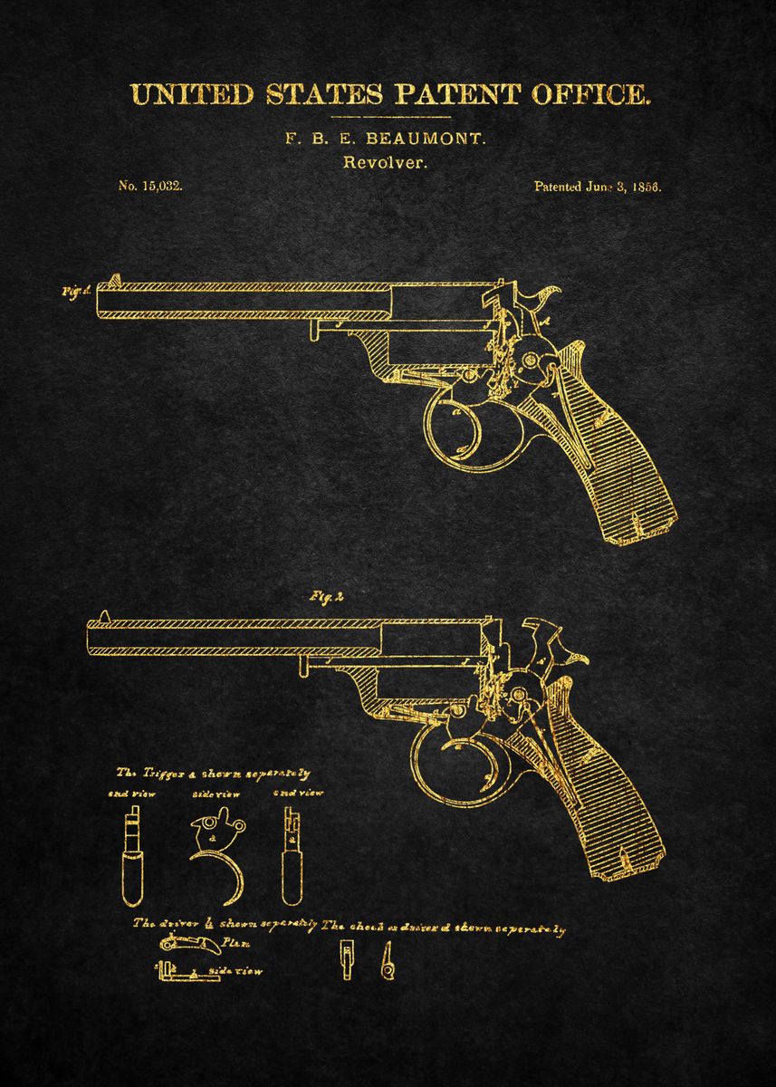 '31 1856 Revolver Patent' Poster by Kaleigh Leannon | Displate