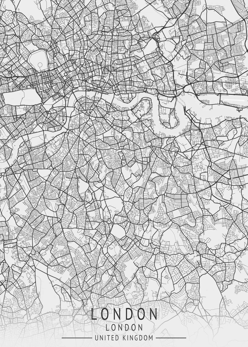 'London UK City Map' Poster, picture, metal print, paint by Tim Hinz ...