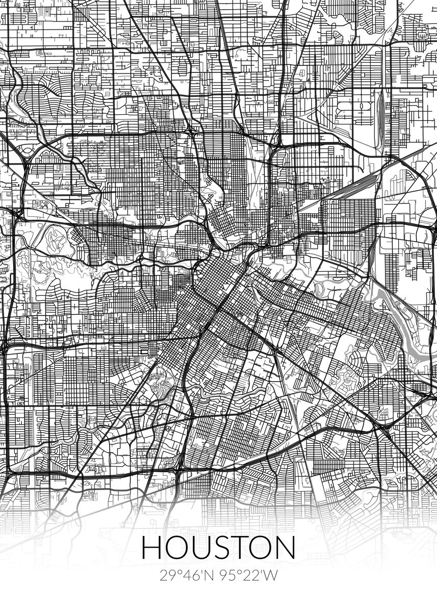 'Houston City Map White' Poster, picture, metal print, paint by ...