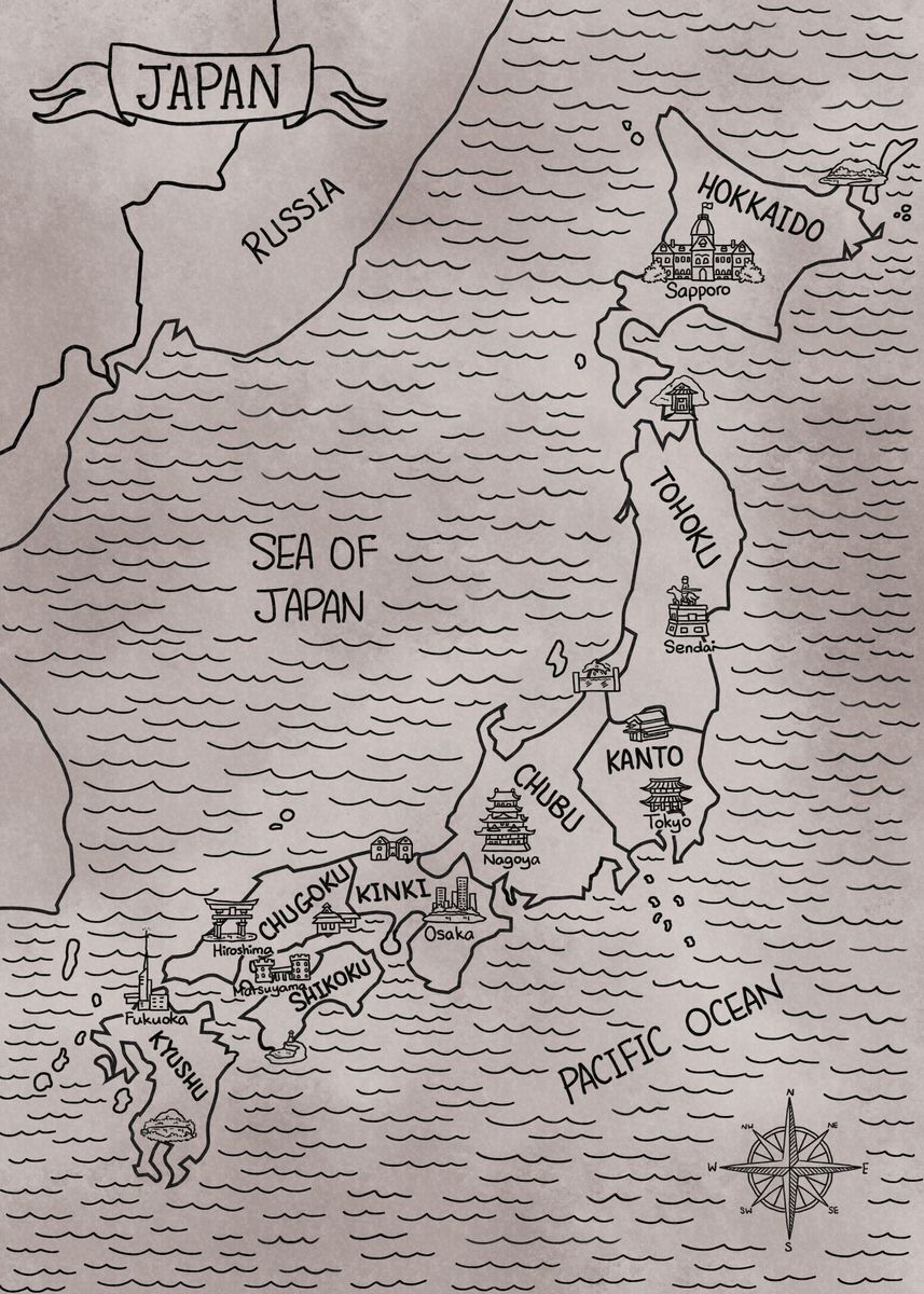 Gray Vintage Japan Map Poster By Sheridan T Displate