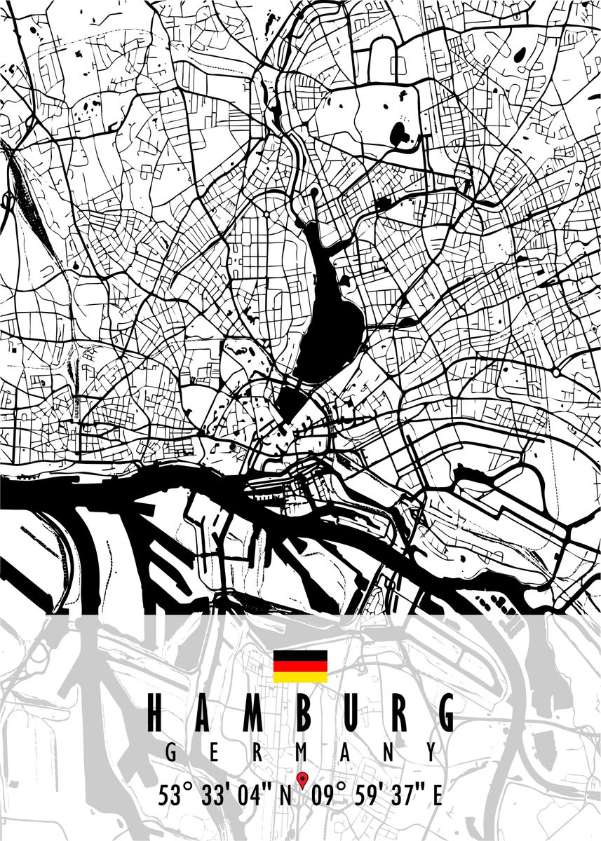 'HAMBURG MAP GERMANY' Poster, picture, metal print, paint by Artistic ...