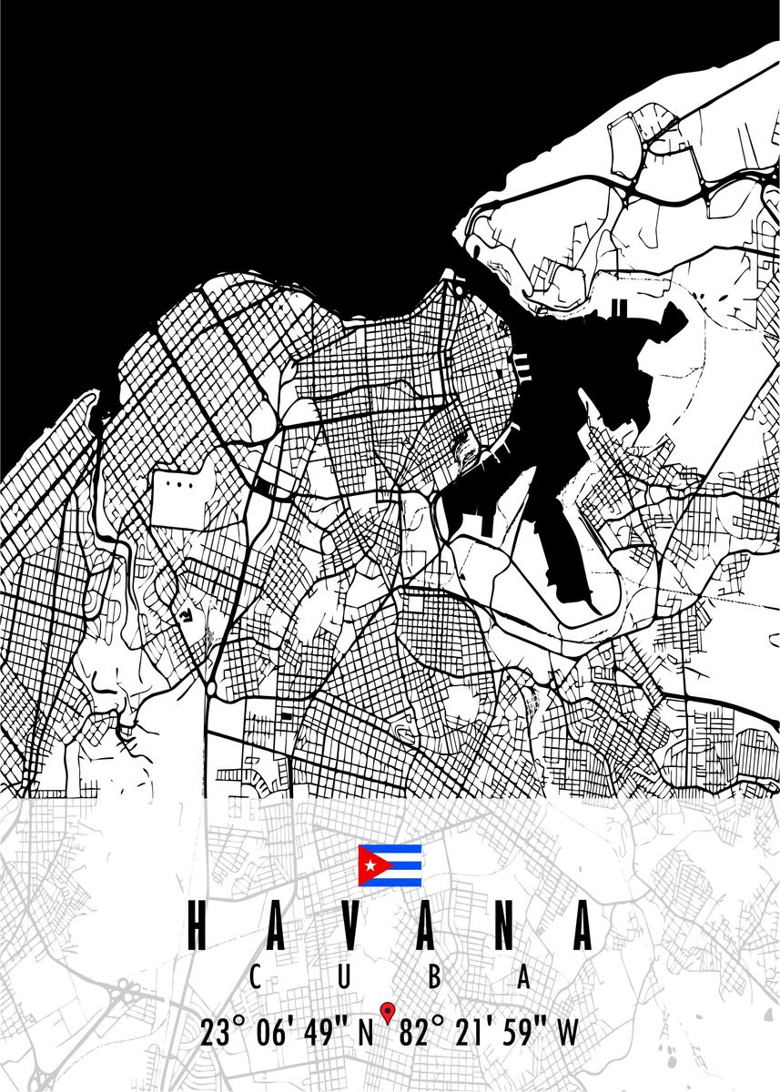 'HAVANA MAP CUBA' Poster, picture, metal print, paint by Artistic ...