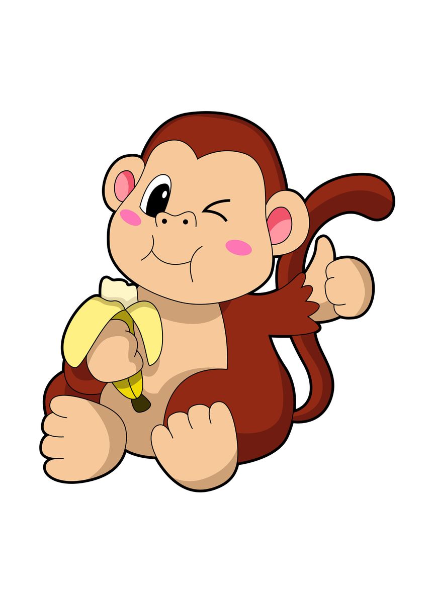  (Adorable Kids Monkey and Banana Illustration