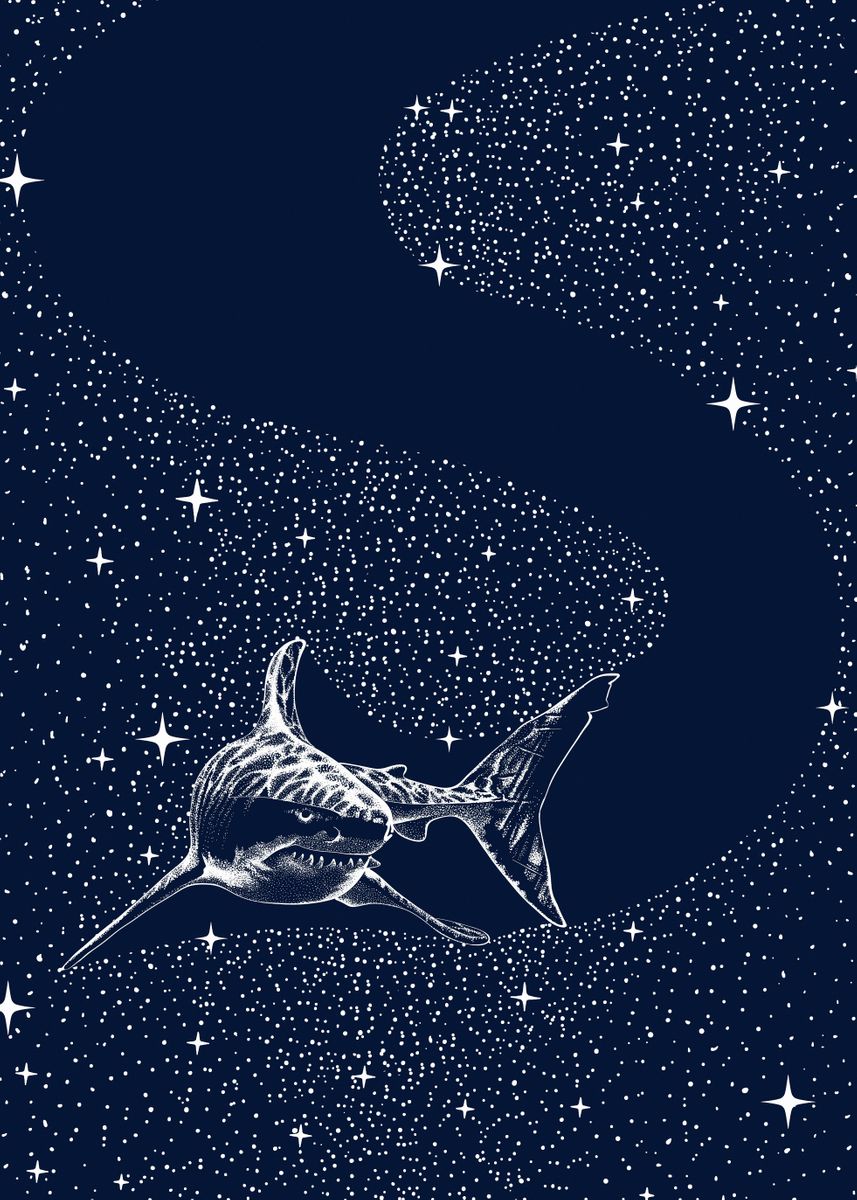 'Starry Shark' Poster, picture, metal print, paint by Aliriza cakir ...