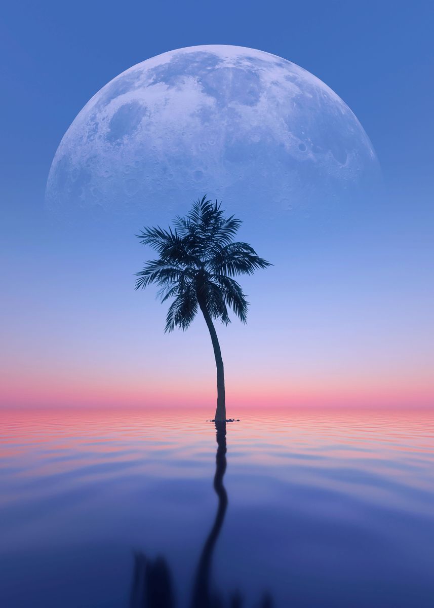 'Palm Tree and Moon' Poster by Adam Cousins | Displate