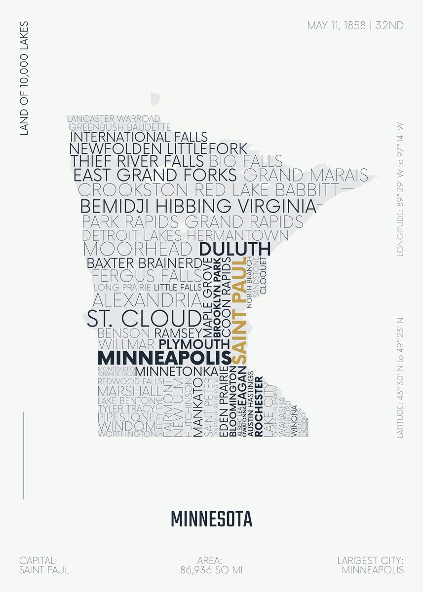 St Paul - Minnesota - Map - B&W - Vintage Print Poster