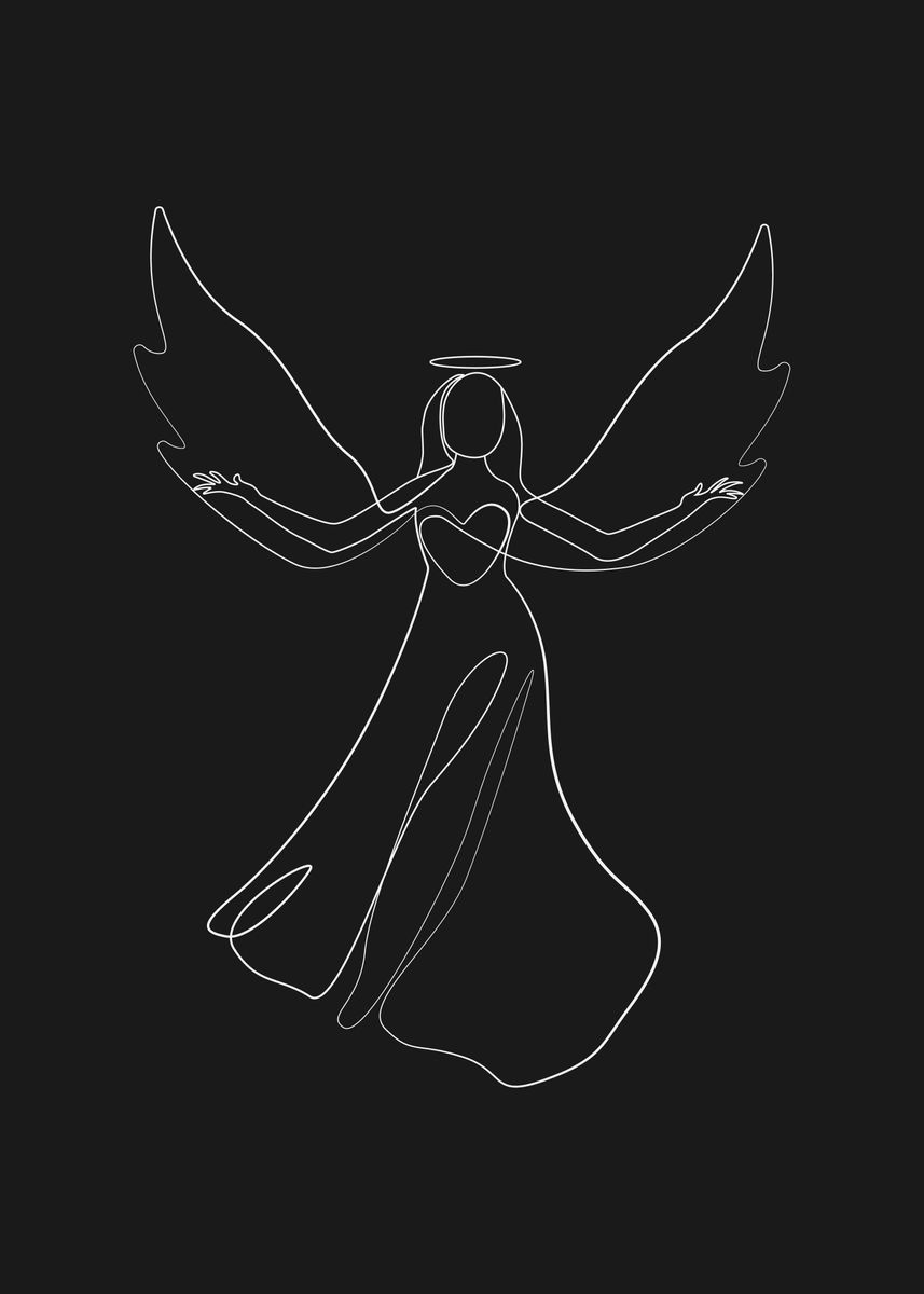'One line drawing angel' Poster, picture, metal print, paint by Hendri ...