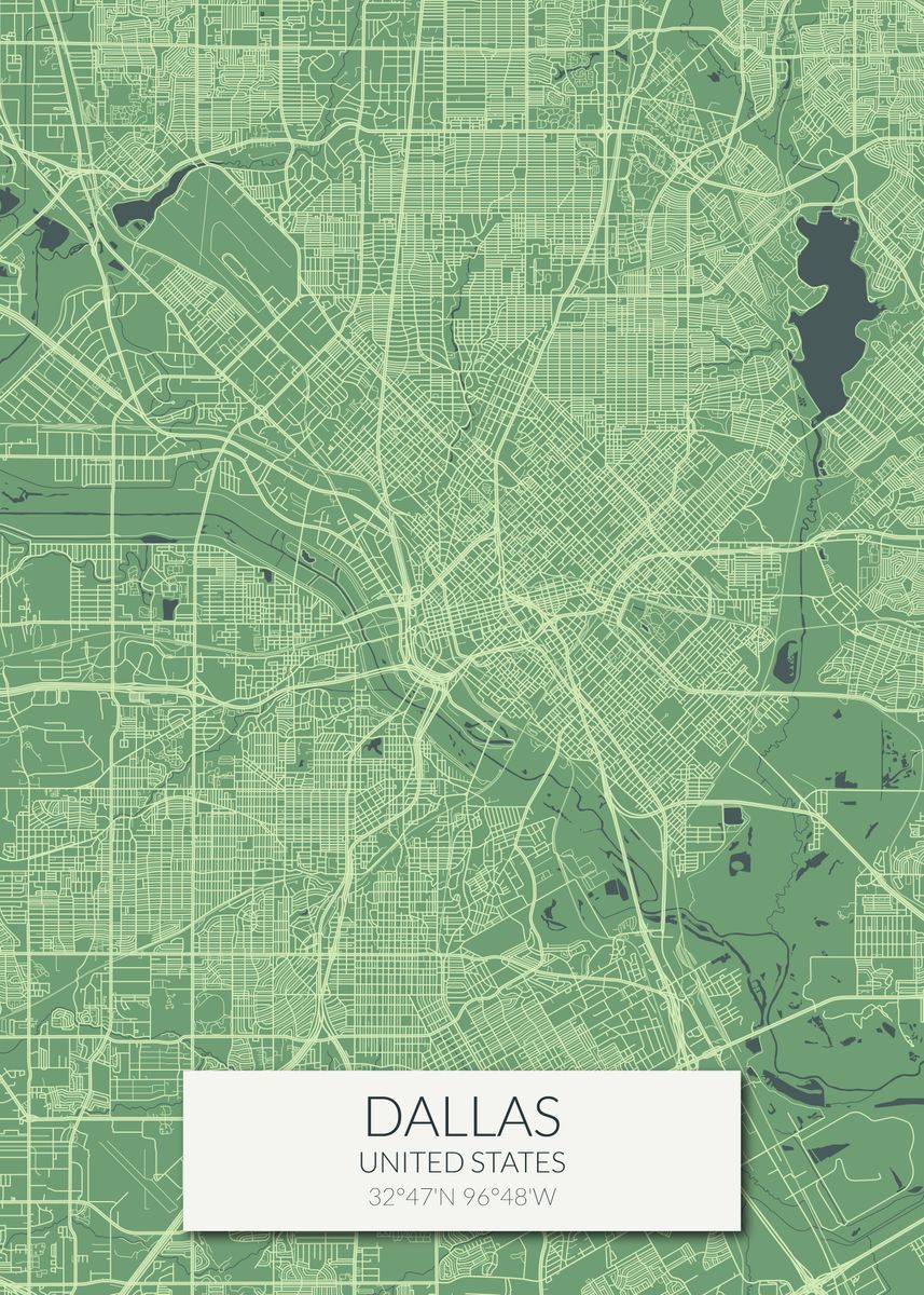 Dallas Simple Color Map 'Dallas Green Map' Poster by dkDesign | Displate