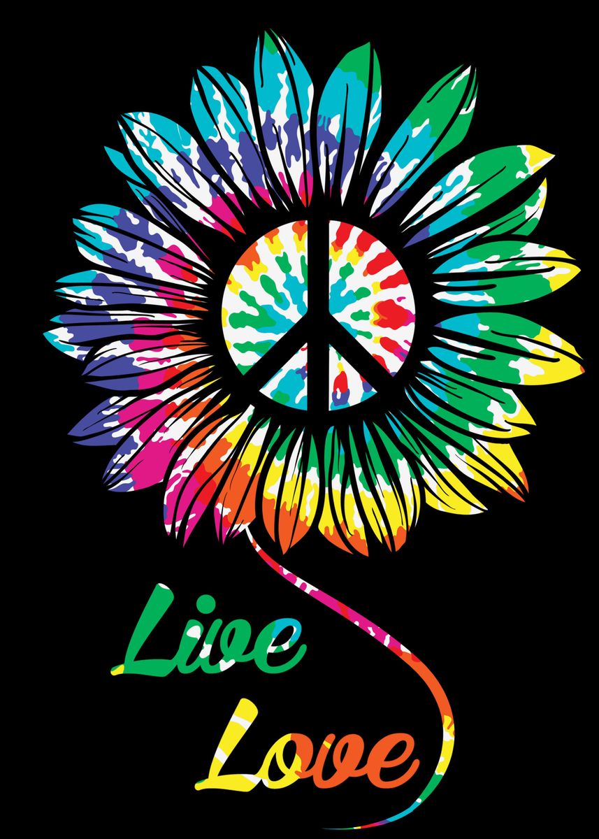 Pace Amore Musica Chitarra Hippy Fiore Potere T-Shirt In Cotone - Foto 3