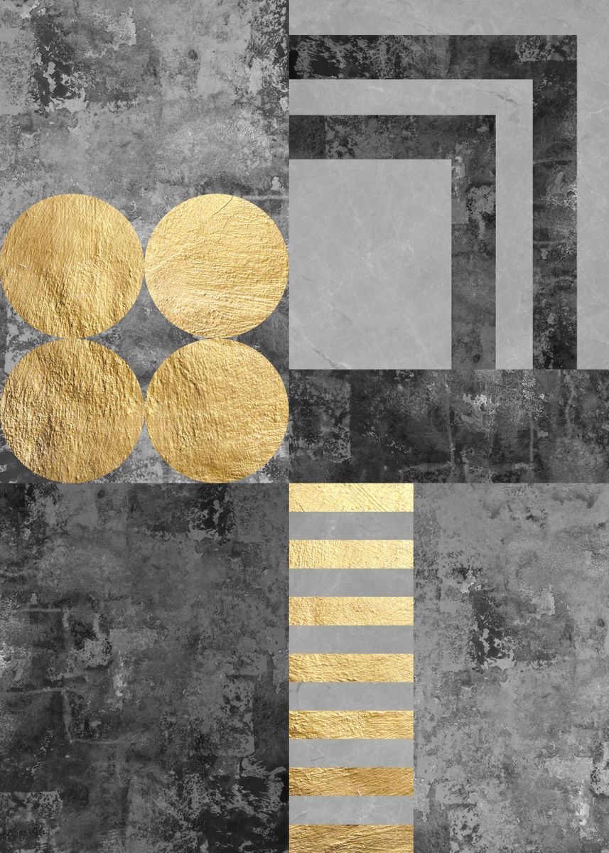 'Gray and gold art B' Poster, picture, metal print, paint by Vitor