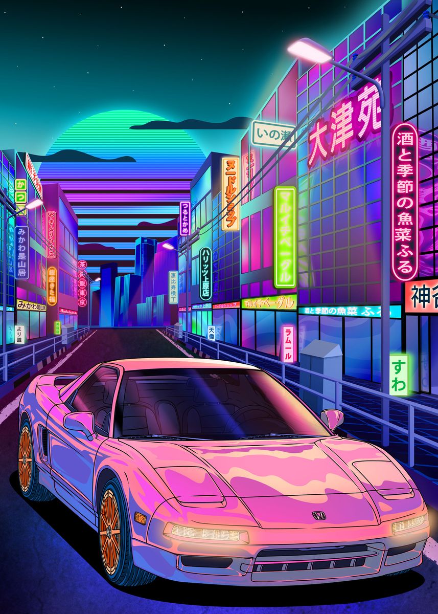 'Honda NSX Neon Night ' Poster, picture, metal print, paint by Navin ...
