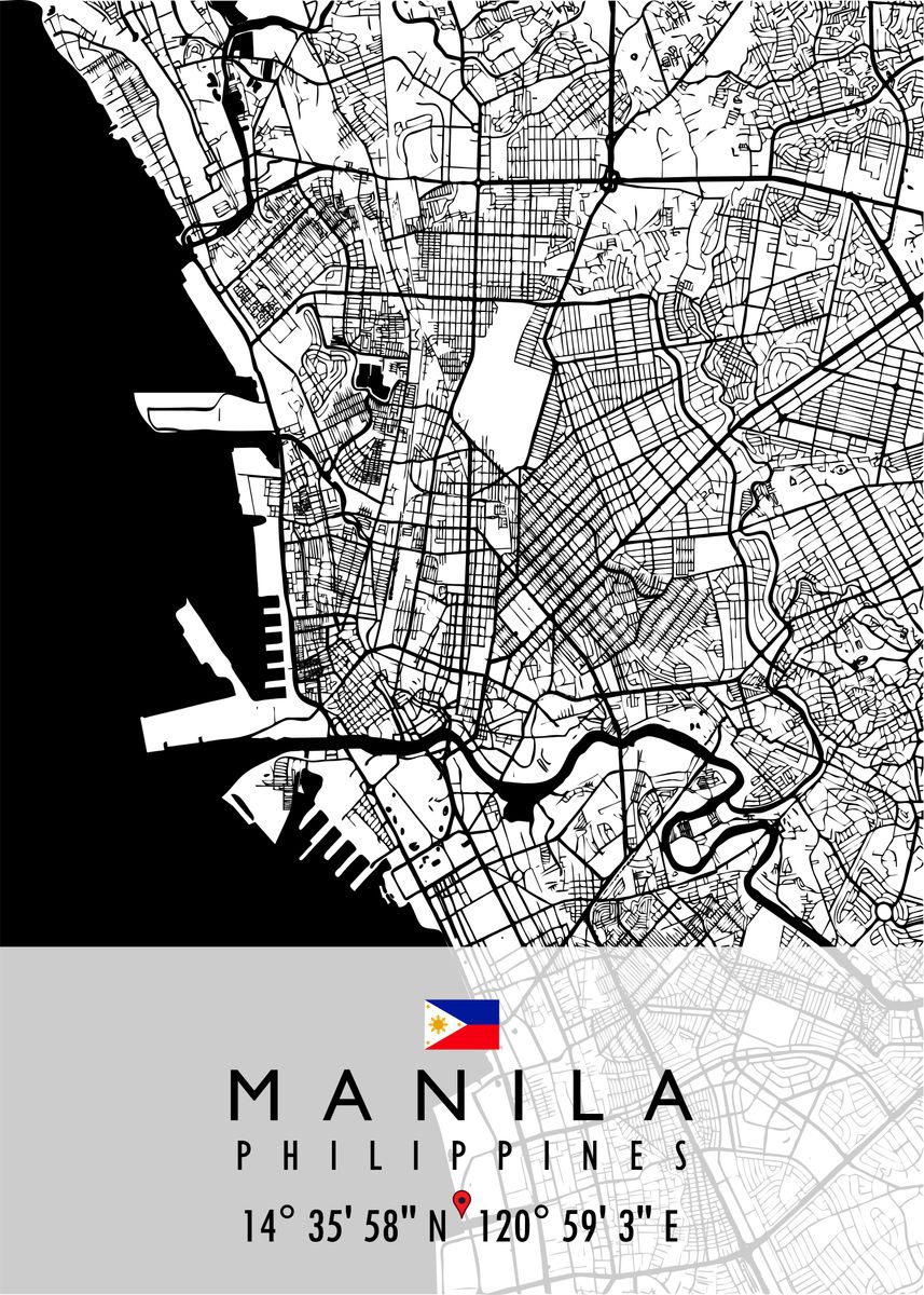 'manila Map Philippines' Poster, Picture, Metal Print, Paint By 