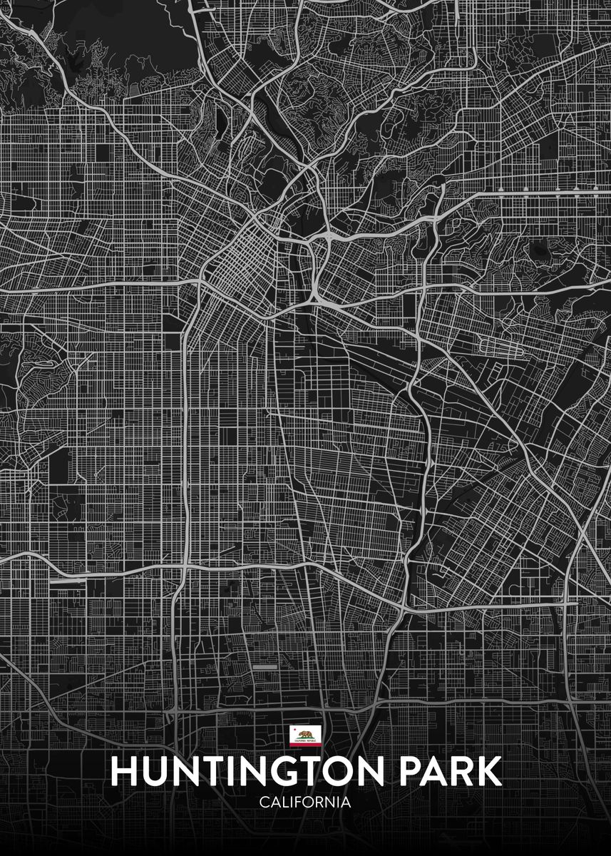 Huntington Park California Wall Map Color Cast Style vrogue.co