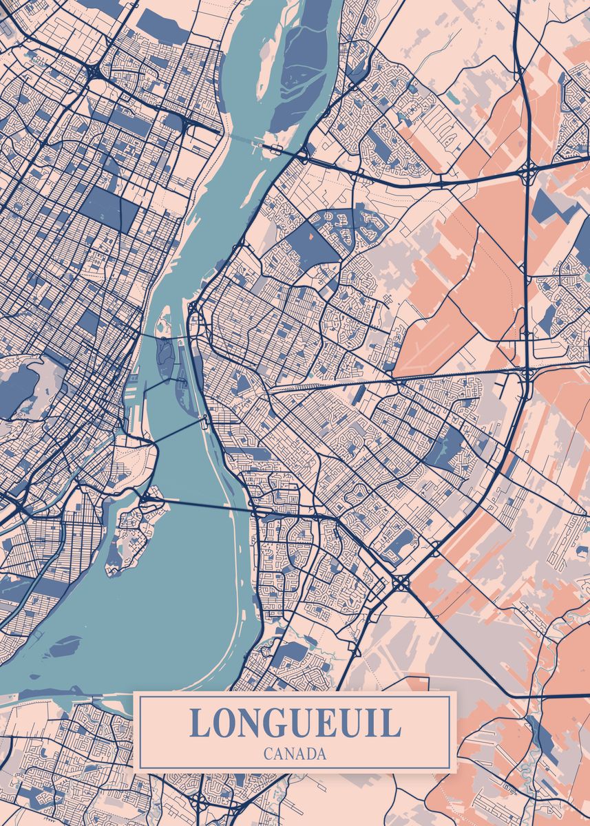 Longue Rive Map 'Longueuil Breezy Map' Poster, picture, metal print, paint by Tien ...