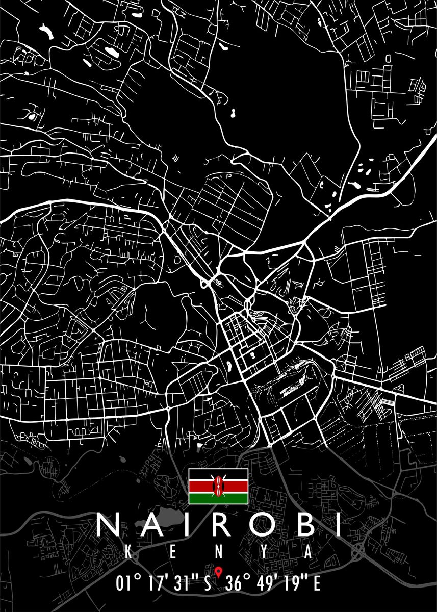 'nairobi Map Kenya' Poster, Picture, Metal Print, Paint By Artistic 