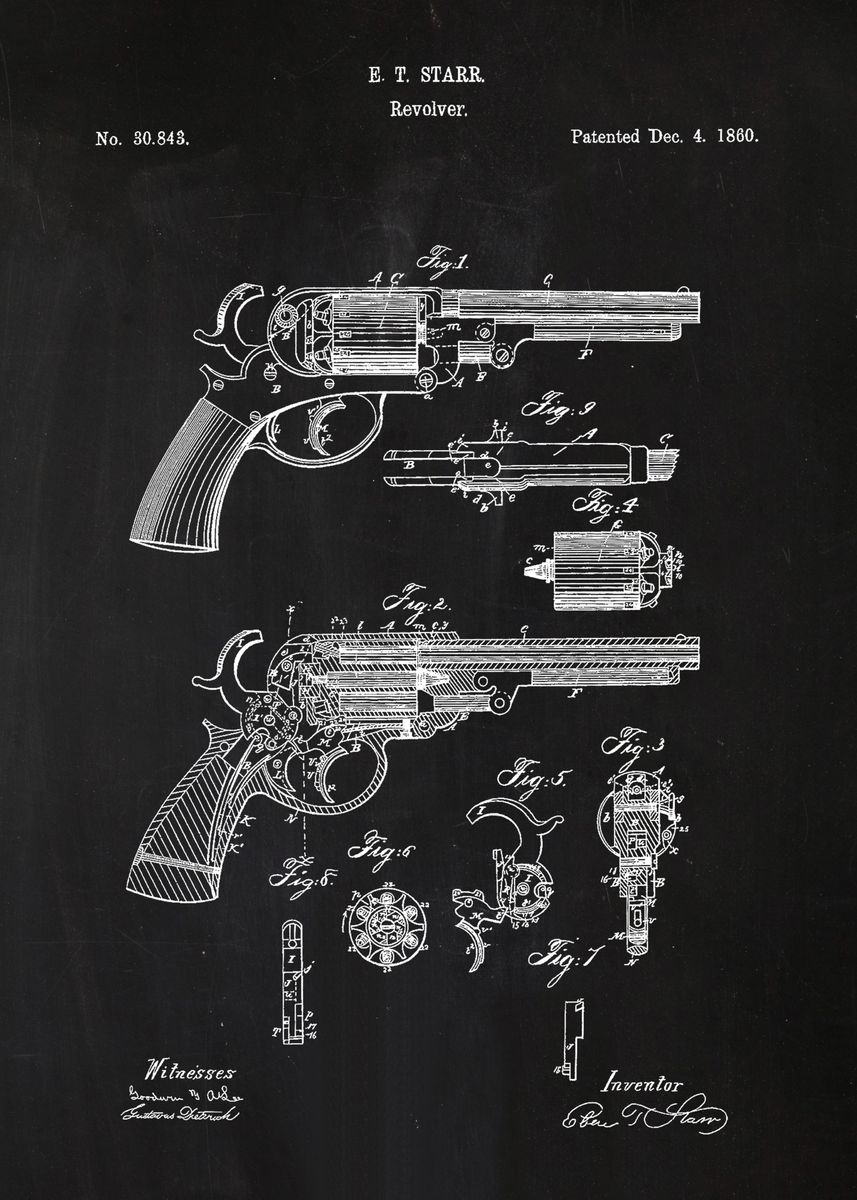 '6 Revolver Patent' Poster, Picture, Metal Print, Paint By Daniel 