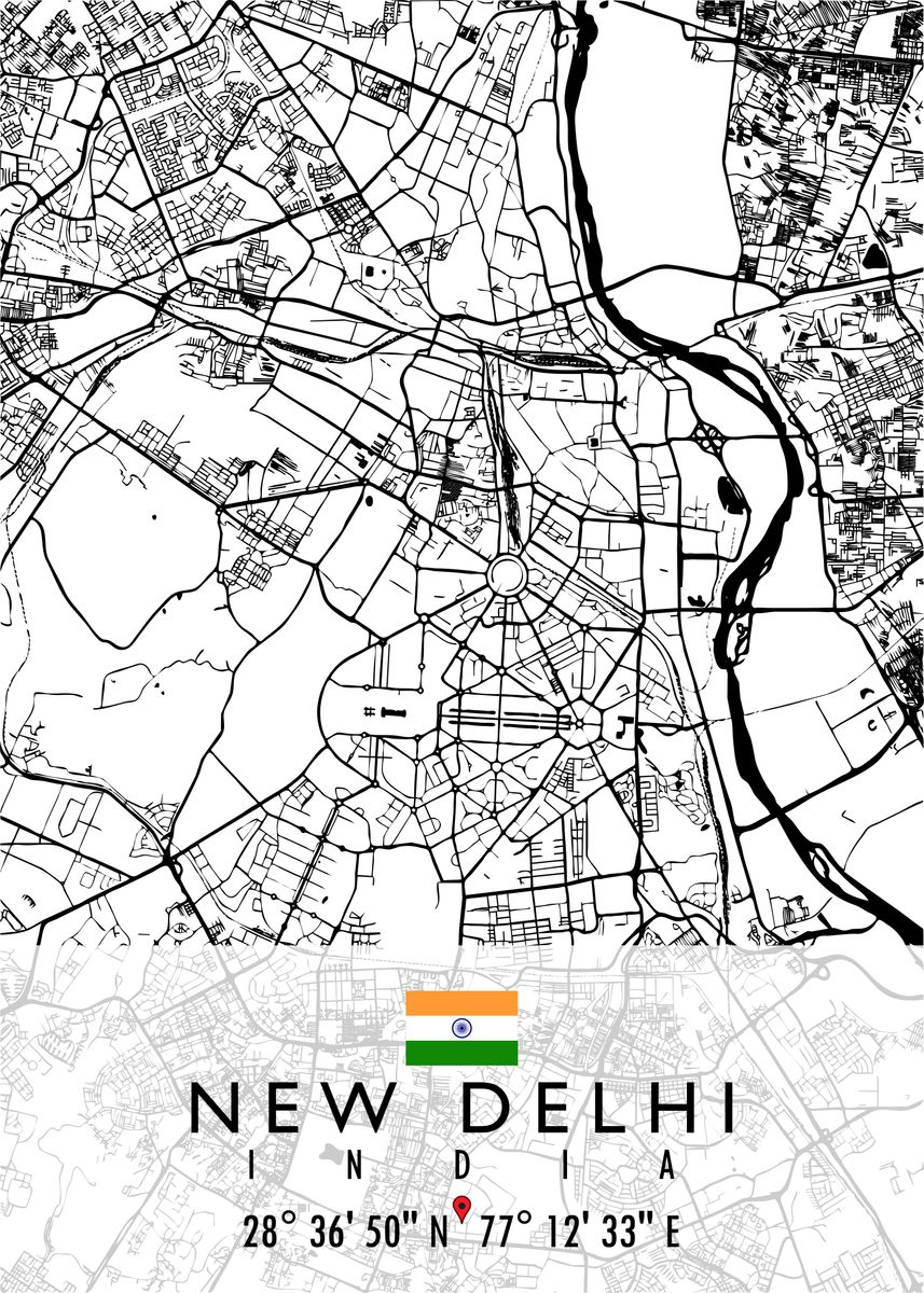 'NEW DELHI MAP INDIA' Poster by Artistic Paradigms  Displate