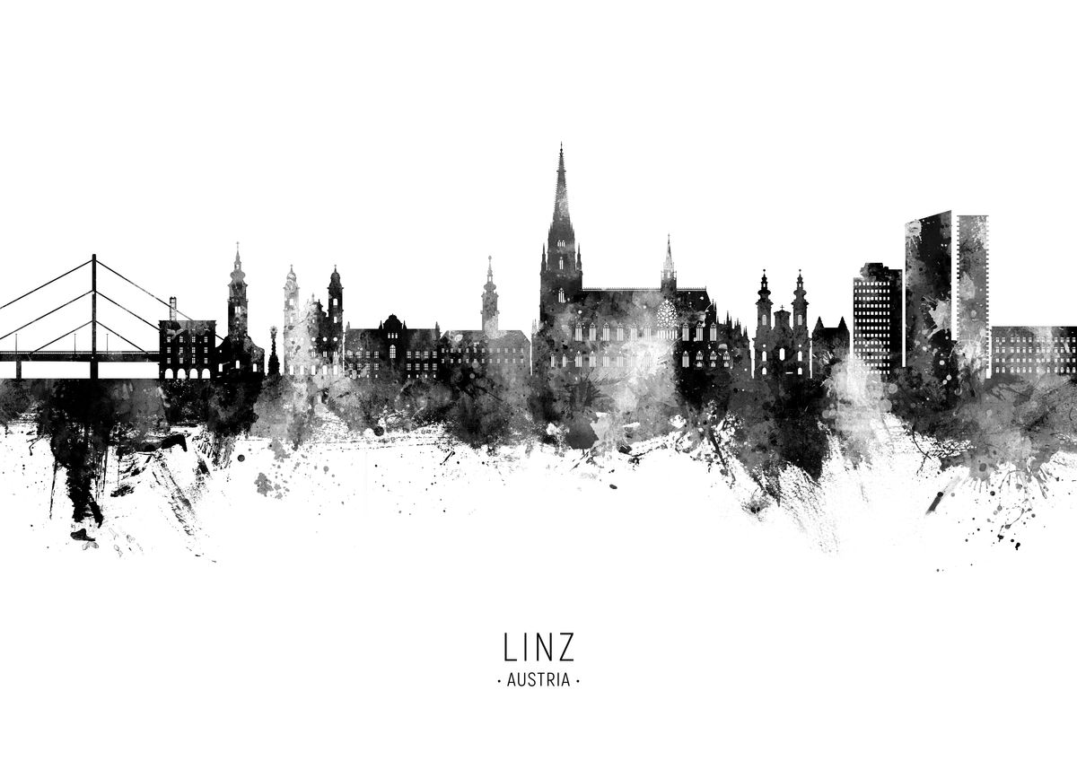 'Linz Skyline Austria' Poster by Michael Tompsett | Displate