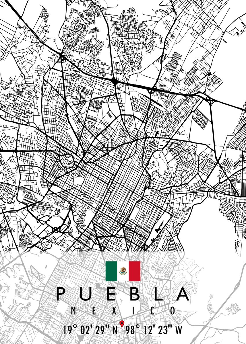 'PUEBLA MAP MEXICO' Poster, picture, metal print, paint by Artistic ...