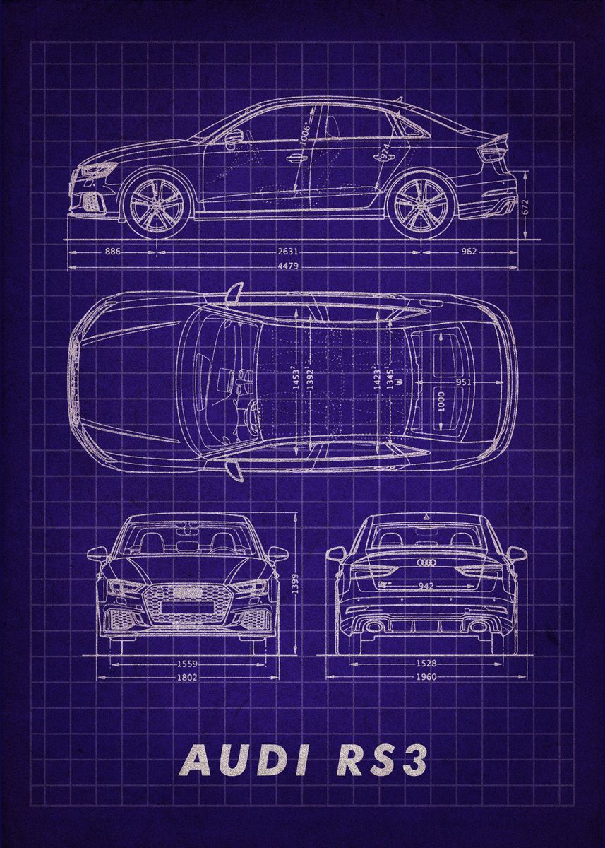 Audi RS3 Blueprint' Poster, picture, metal print, paint by lilPENtacle