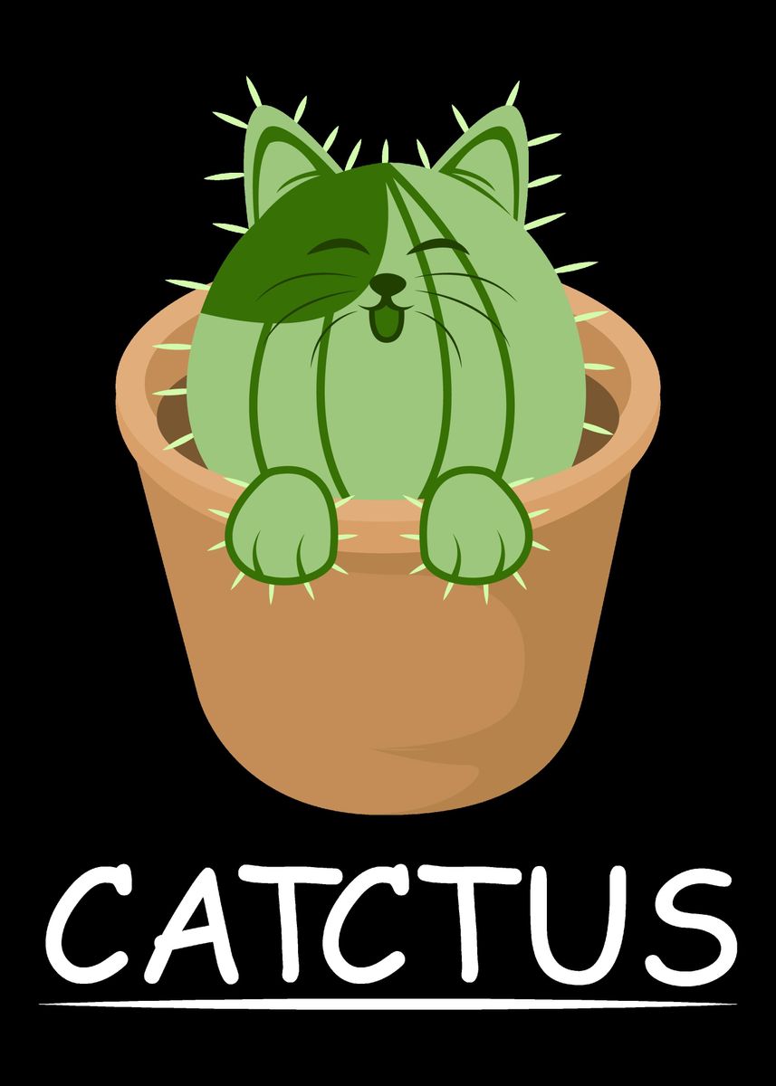 'Cat Cactus Cat and Cactus ' Poster, picture, metal print, paint by