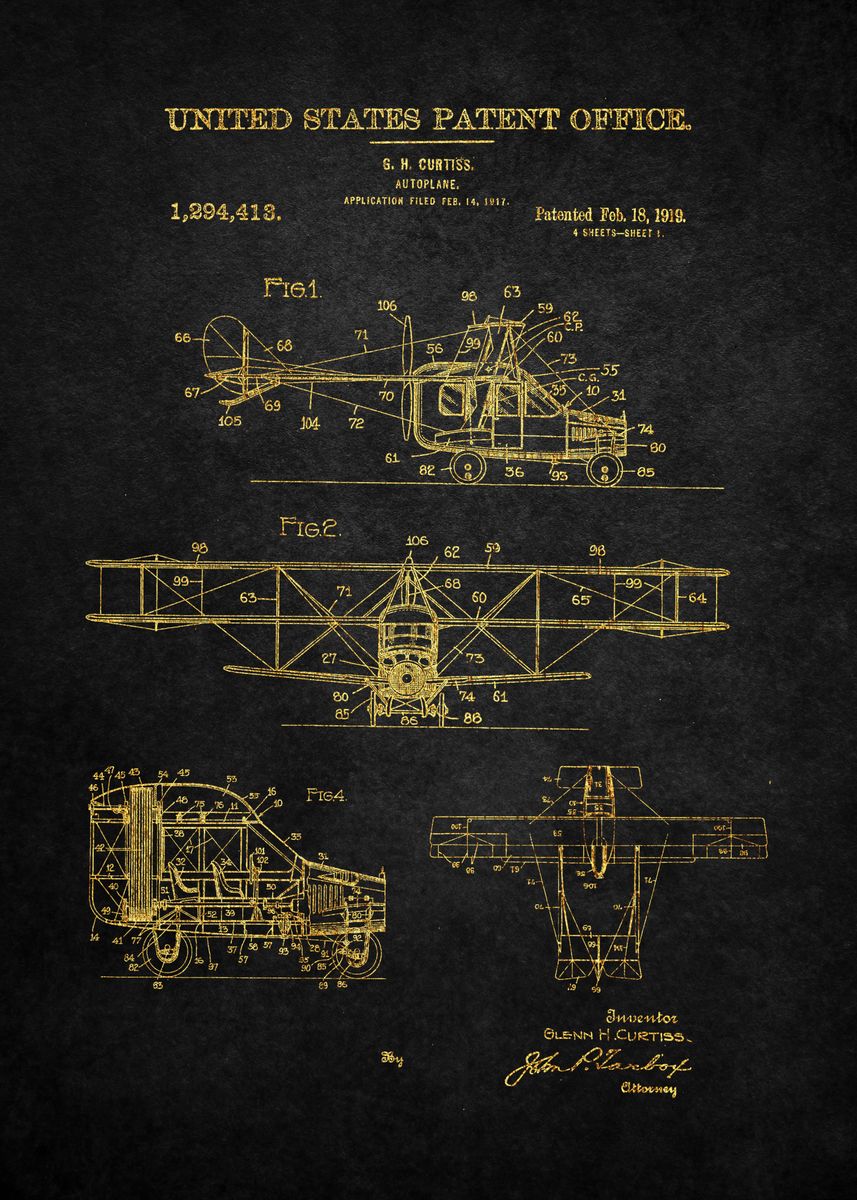 '74 Flying Car Patent' Poster, picture, metal print, paint by Daniel ...