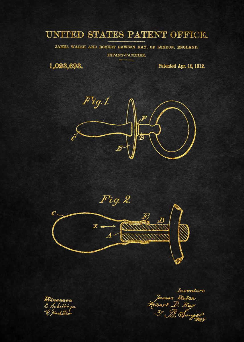 '91 1912 Pacifier Patent' Poster, picture, metal print, paint by Roy ...
