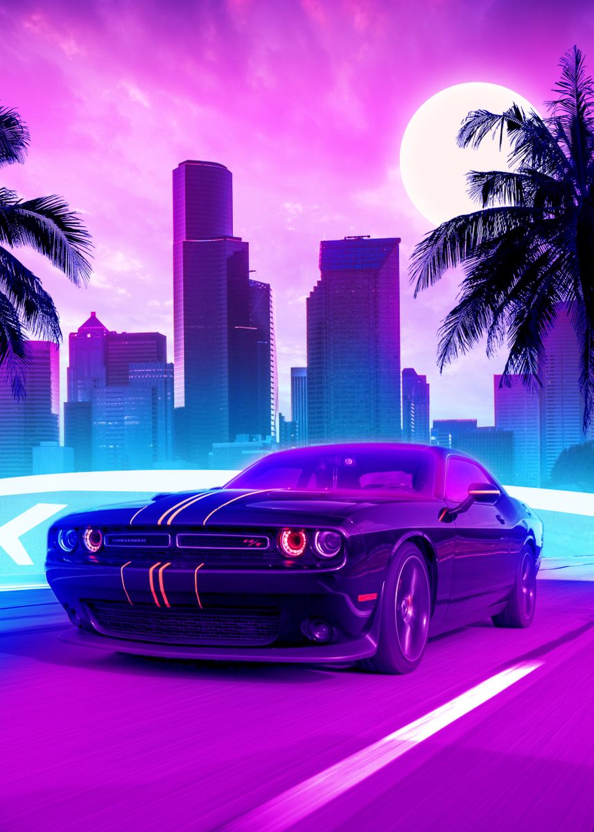 'outrun cars synthwave' Poster by INSPIRE COLLECTION | Displate
