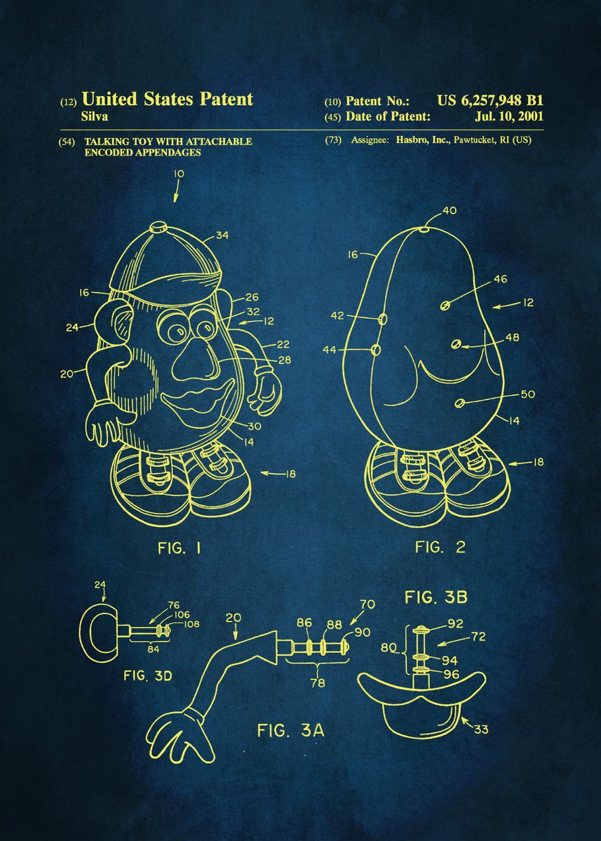 '28 Mr Potato Head Patent' Poster, picture, metal print, paint by ...