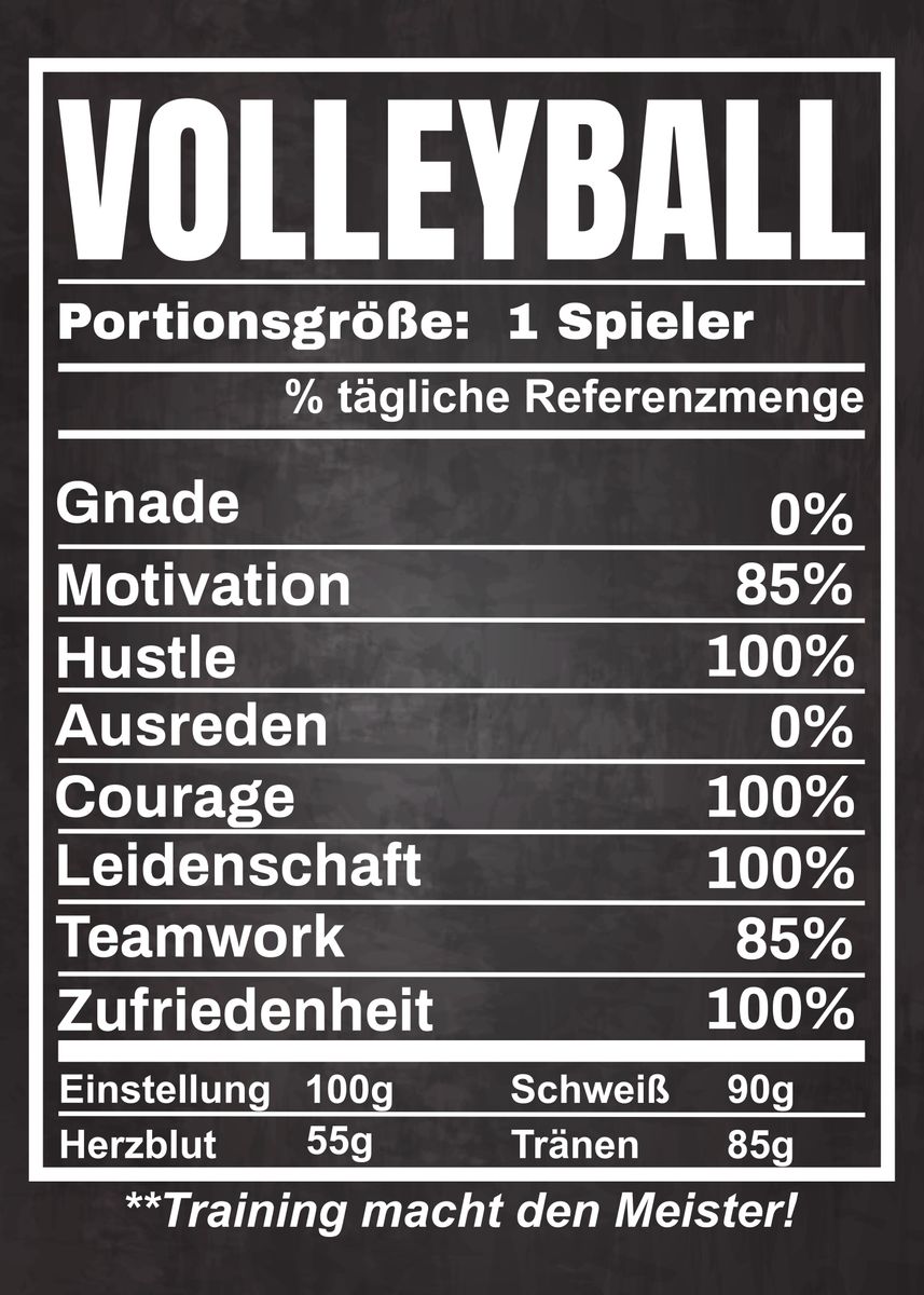'Volleyball Nutrition Facts' Poster, picture, metal print, paint by