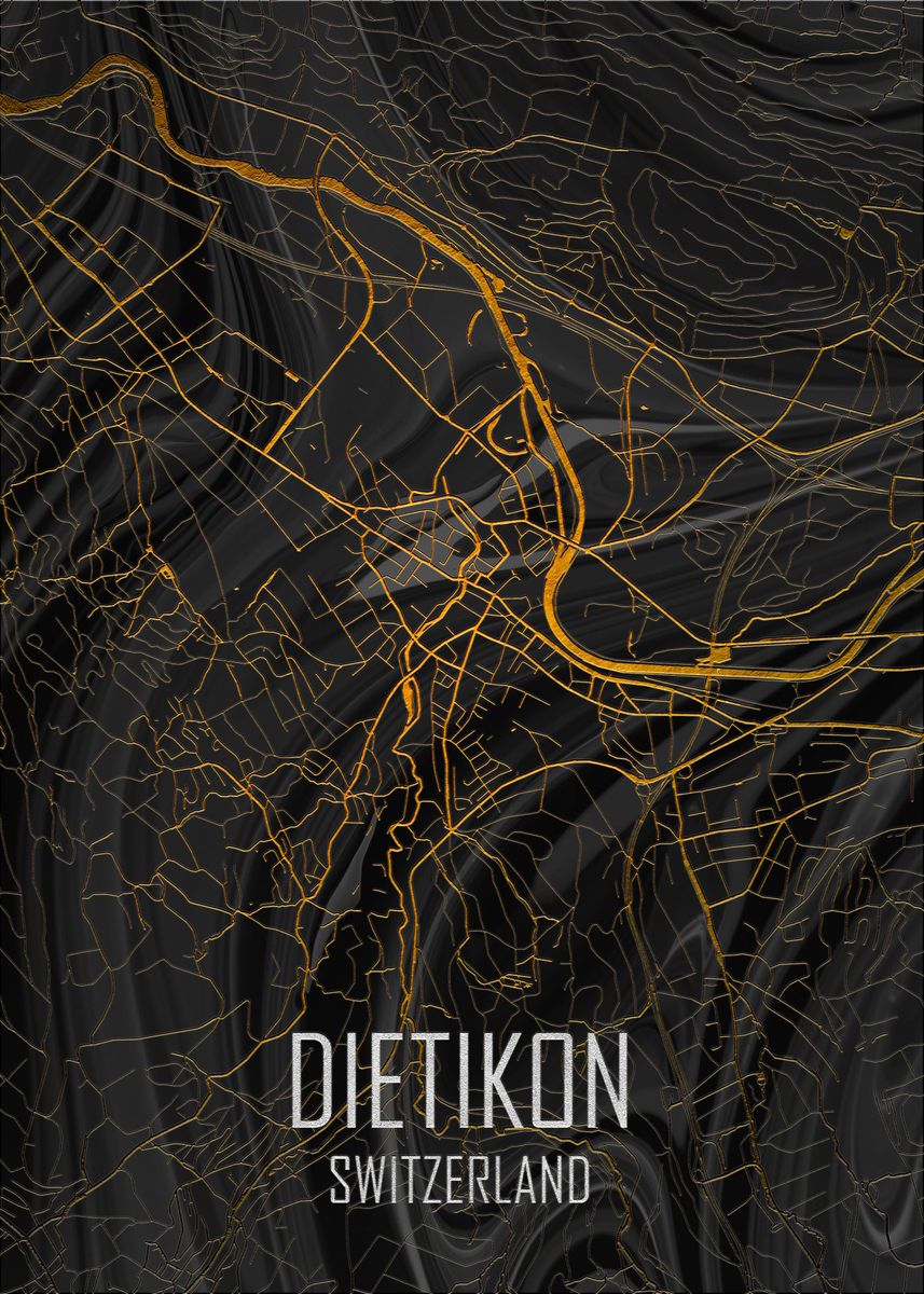 'Dietikon Switzerland Map' Poster, picture, metal print, paint by ...
