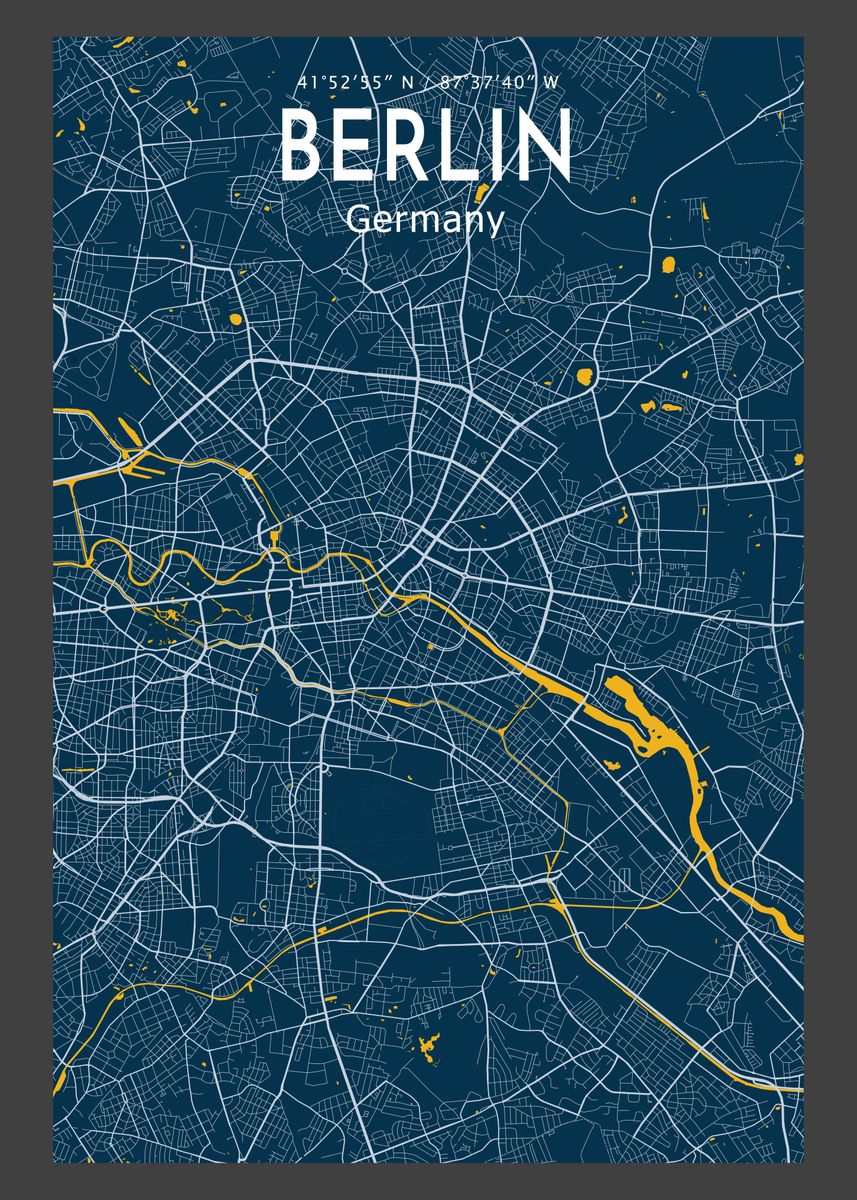 'Berlin Blue Map Poster' Poster, picture, metal print, paint by Denis ...