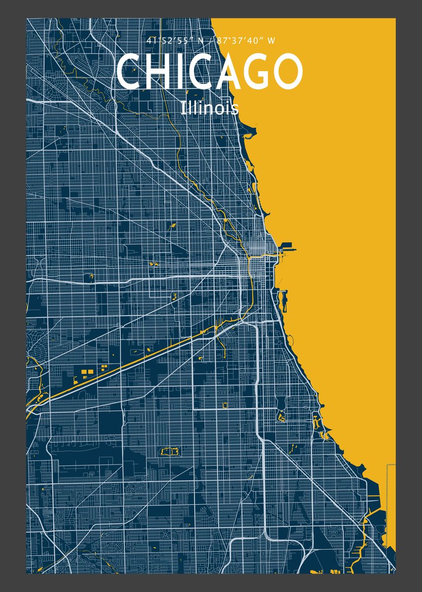 'Chicago Blue Map Poster' Poster by Denis Webster | Displate