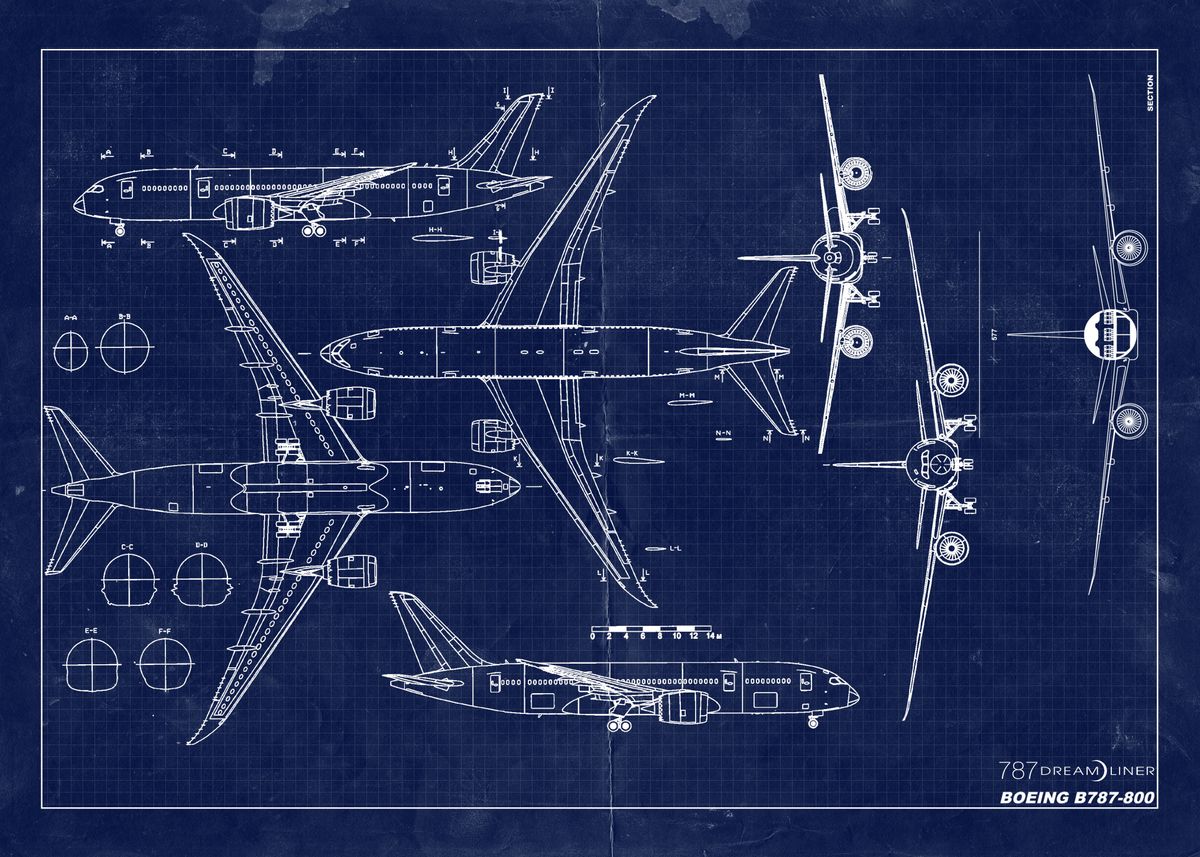 'Boeing 787 800 Blueprint' Poster By Melvin Campos Casares | Displate