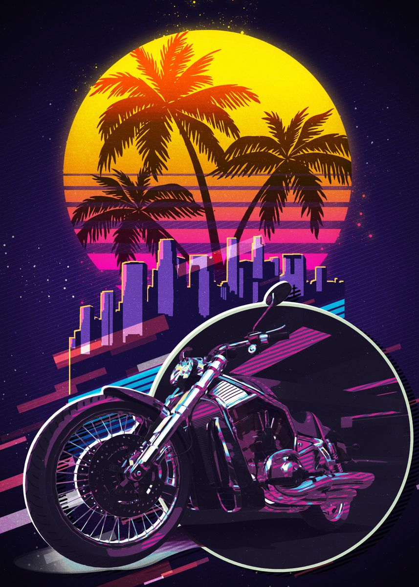 '80s Retro MotorBike' Poster, picture, metal print, paint by Retro Nice ...