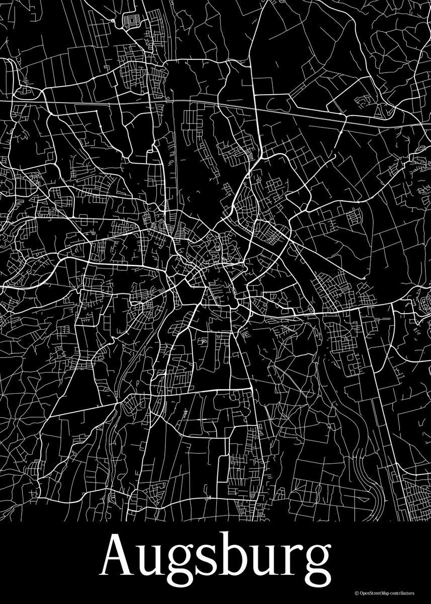 'Augsburg Germany Black Map' Poster by Mappingz | Displate