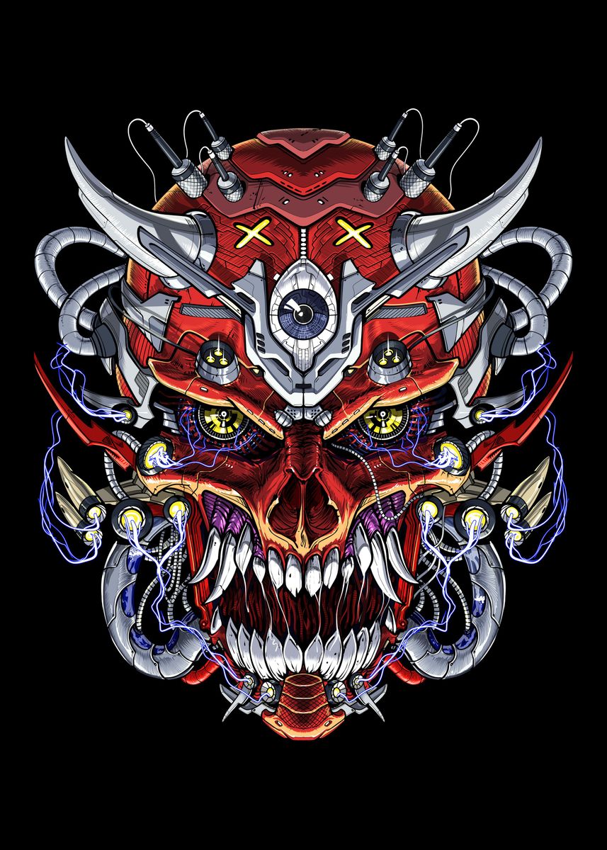 'Japanese Demon Skull Mask' Poster, picture, metal print, paint by ...