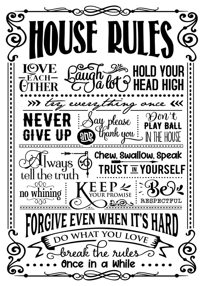 'Home House Rules Quotes ' Poster, picture, metal print, paint by Max ...