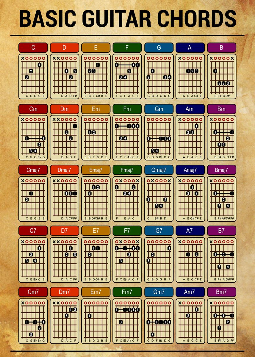 'Basic Guitar Chords' Poster, picture, metal print, paint by bi bo ...