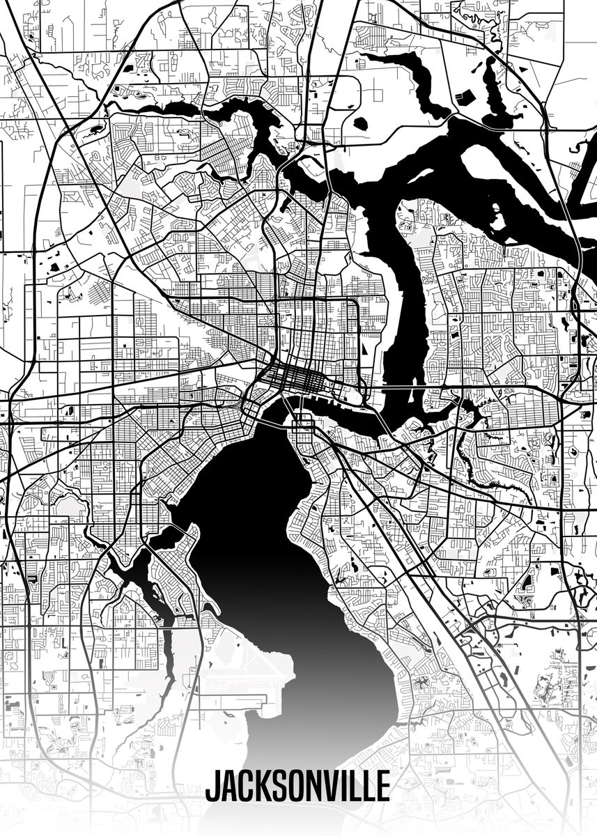 'Jacksonville white map' Poster, picture, metal print, paint by Stefano