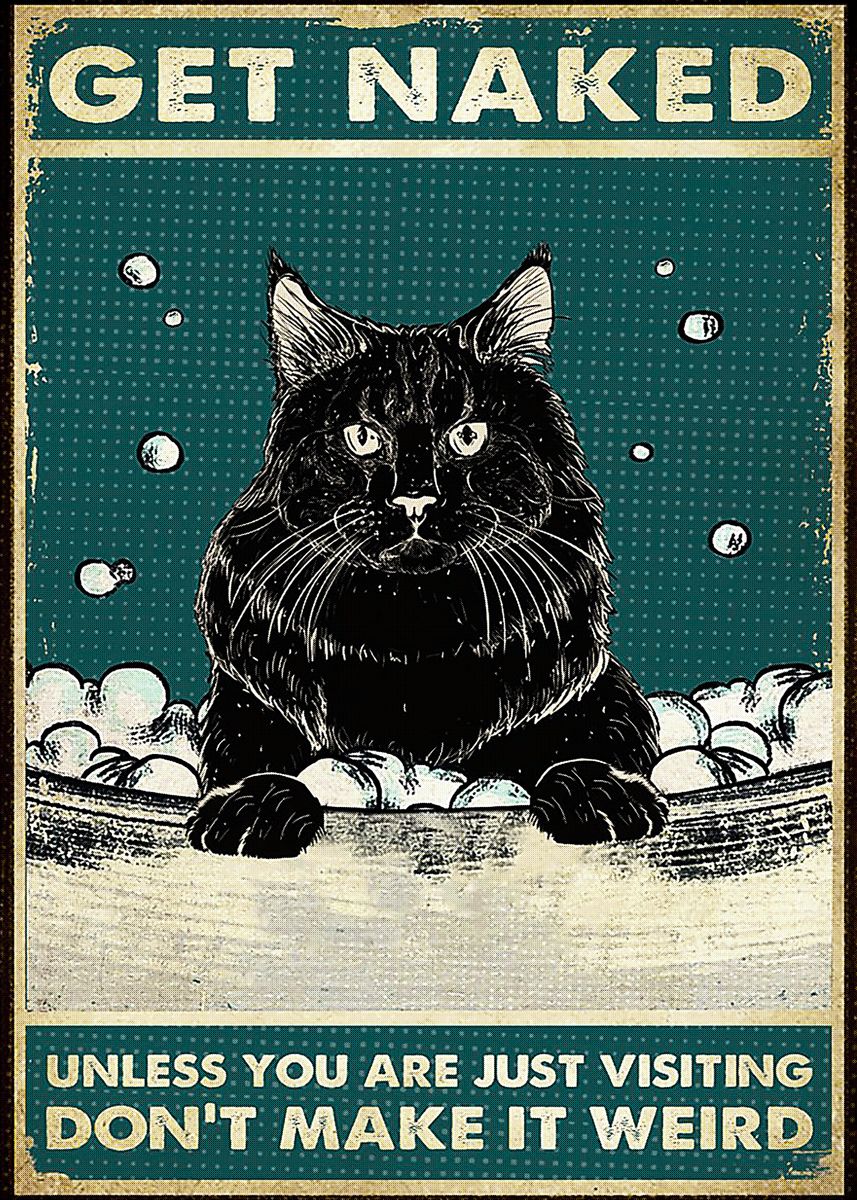 'Get Naked Black Cat ' Poster, picture, metal print, paint by Ron