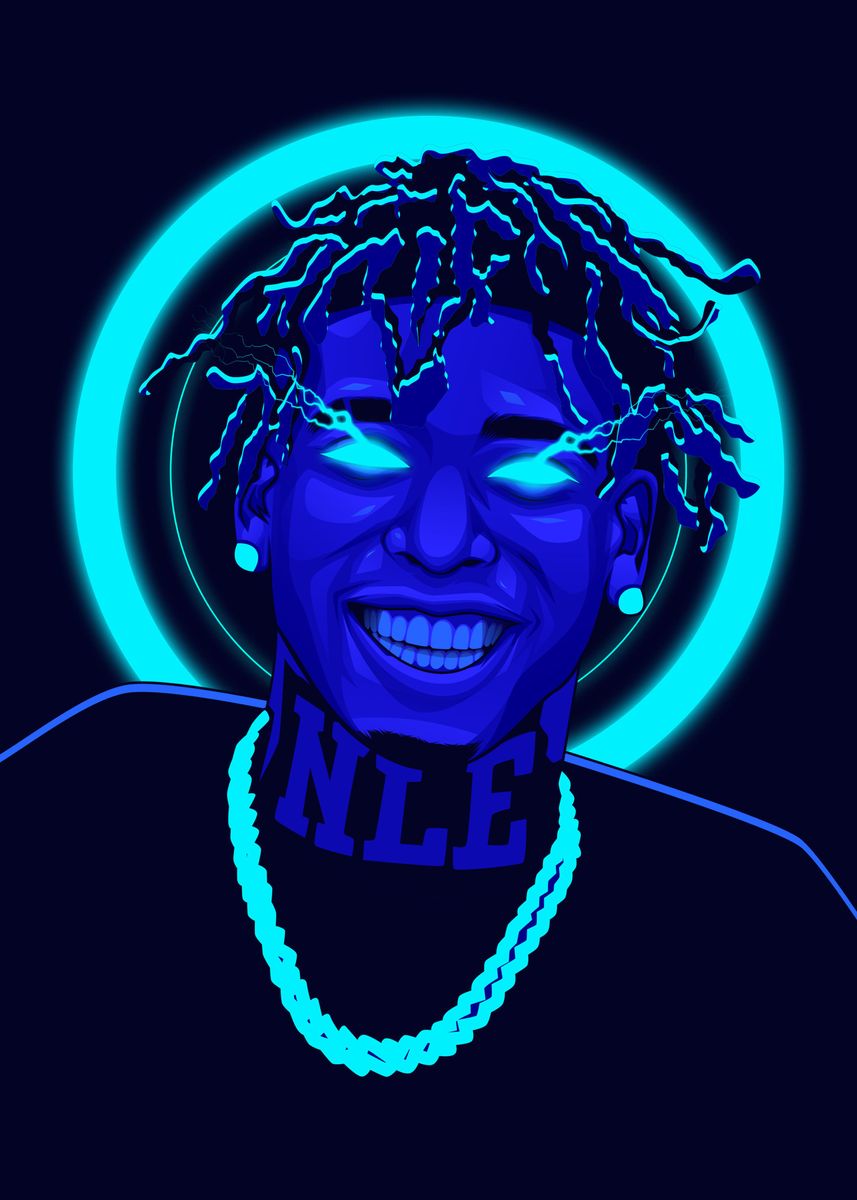 'NLE Choppa Neon Blue' Poster, picture, metal print, paint by Remang ...
